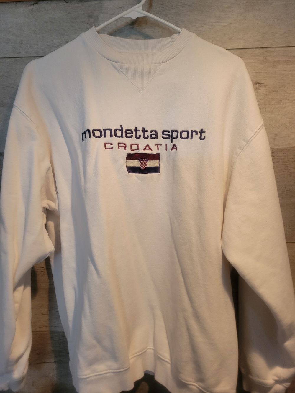 Mondetta White Crewneck with Navy & Red Croatia Embroidery